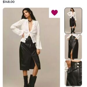 anthropologie Pilcro Faux Leather Double-Strap Midi Skirt